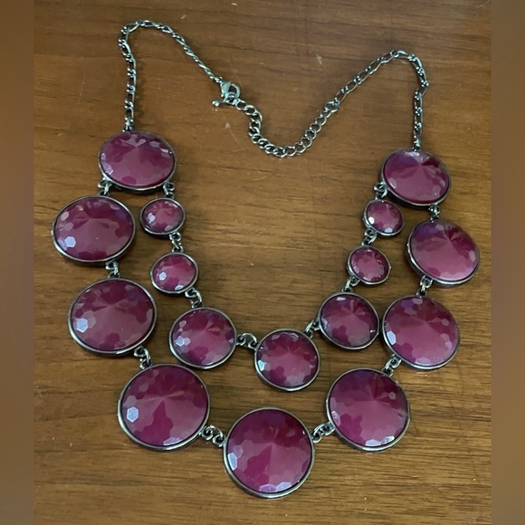 3 for $30 MultiStrand Necklace Faceted AcrylicBurgundy Pendants DarkSilver Chain - Picture 3 of 7